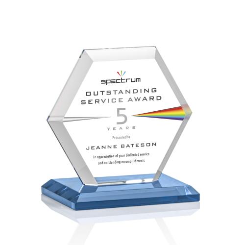 Awards and Plaques - Crystal Trophies - Santos Full Color Sky Blue Polygon Crystal Trophy