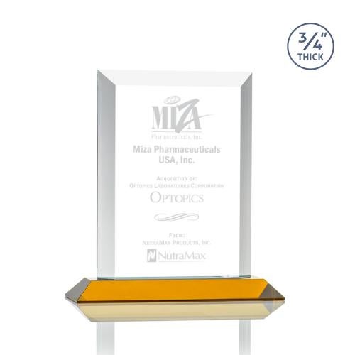Awards and Plaques - Crystal Trophies - Hinton Amber Rectangle Crystal Trophy