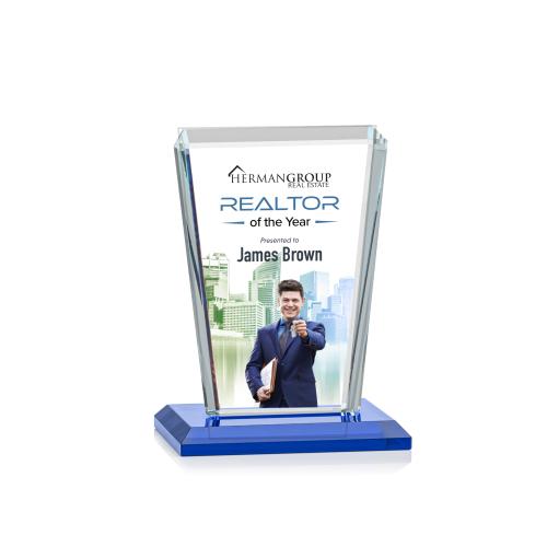 Awards and Plaques - Crystal Trophies - Frank Full Color Blue Crystal Trophy
