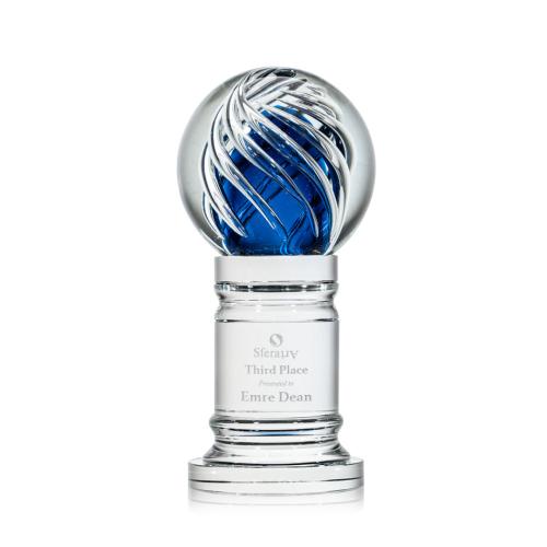 Awards and Plaques - Glass Trophies - Art Glass Trophies - Truong Globe on Crystal Pedestal Base Glass Trophy