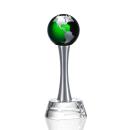 Metal Pedestal Green Globe Crystal Trophy