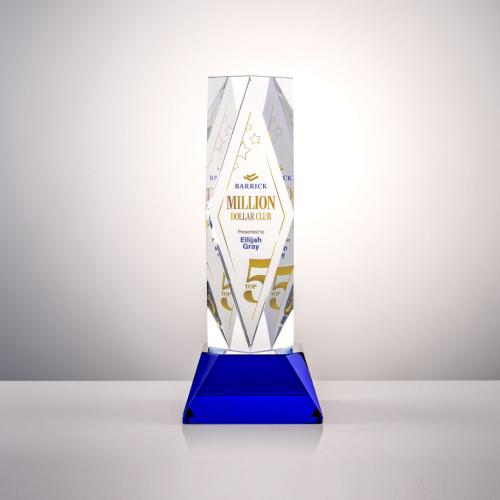 Awards and Plaques - Crystal Trophies - President Full Color on Base Blue Towers Crystal Trophy