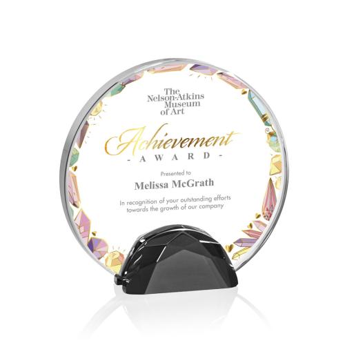Awards and Plaques - Diamond Trophies - Duffy Full Color Black Circle Crystal Trophy