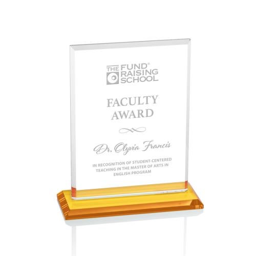 Awards and Plaques - Crystal Trophies - Lorenzo Amber Rectangle Crystal Trophy