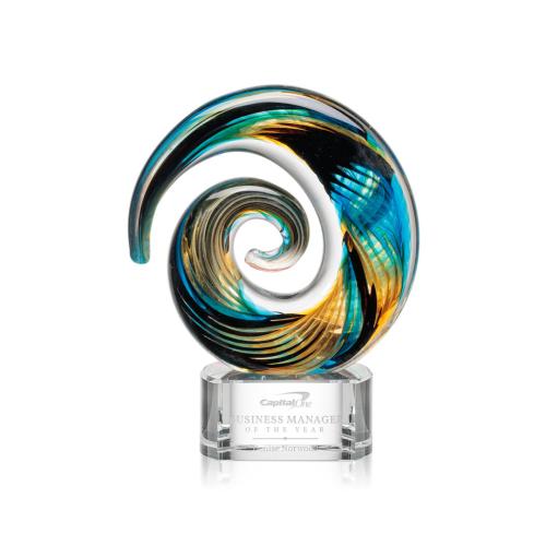 Awards and Plaques - Glass Trophies - Art Glass Trophies - Gleason on Half Round Clear Circle Glass Trophy
