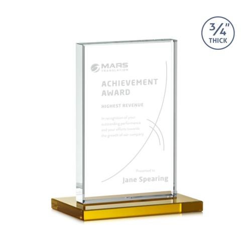Awards and Plaques - Crystal Trophies - Mohamed Amber Rectangle Crystal Trophy