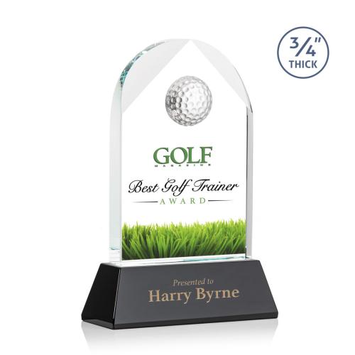 Awards and Plaques - Crystal Trophies - Cortez Golf on Helton Full Color Black Globe Crystal Trophy