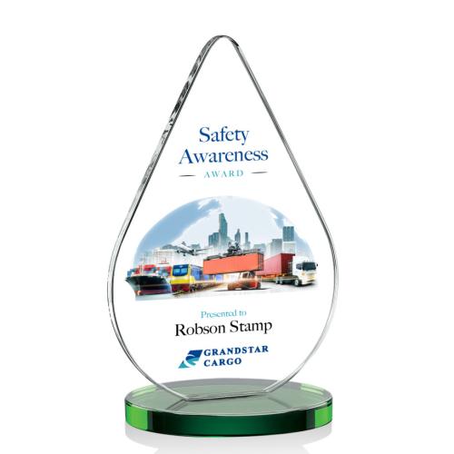 Awards and Plaques - Crystal Trophies - Moyer Full Color Green Tear Drop Crystal Trophy