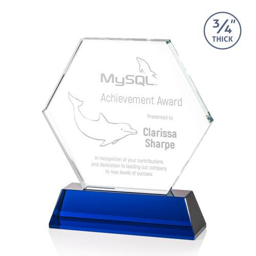 Awards and Plaques - Crystal Trophies - Colvin Blue Polygon Crystal Trophy