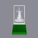 Small 3D on Base Green Towers Crystal Trophy