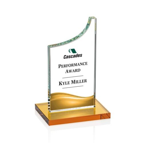Awards and Plaques - Crystal Trophies - Henson Full Color Amber Peaks Crystal Trophy