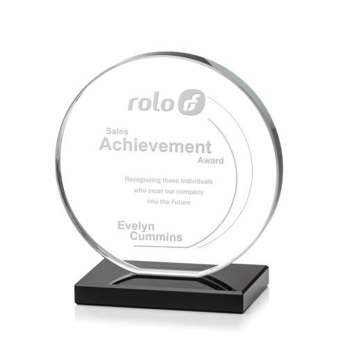 Awards and Plaques - Crystal Trophies - Drummond Black Circle Crystal Trophy