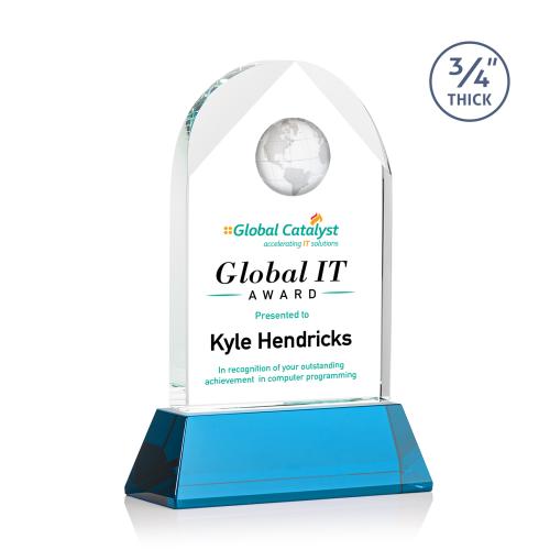 Awards and Plaques - Crystal Trophies - Cortez Full Color on Helton Sky Blue Globe Crystal Trophy