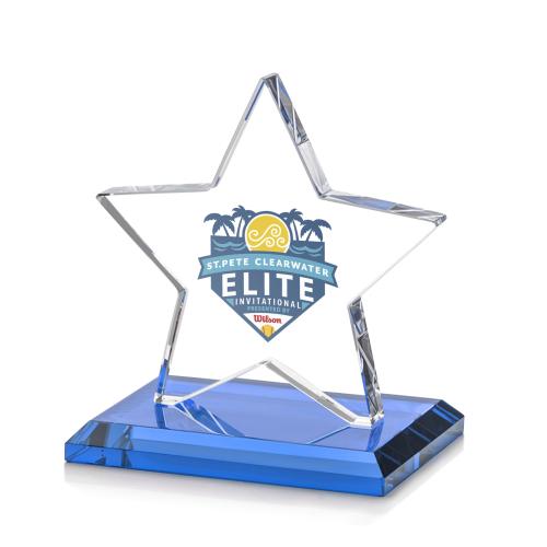 Awards and Plaques - Crystal Trophies - Gamboa Star Full Color Sky Blue Crystal Trophy