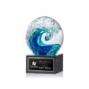 Ocean Wave Globe on Square Marble Glass Trophy