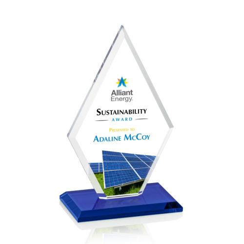 Awards and Plaques - Crystal Trophies - Spicer Full Color Blue Crystal Trophy