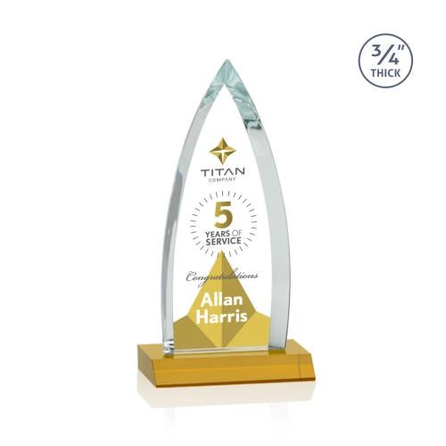 Awards and Plaques - Crystal Trophies - Valdes Full Color Amber Peaks Crystal Trophy