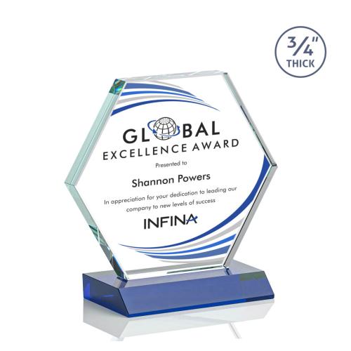 Awards and Plaques - Crystal Trophies - Pagan Full Color Blue Polygon Crystal Trophy