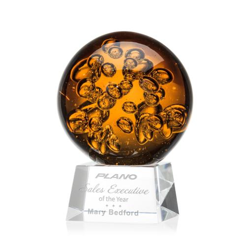 Awards and Plaques - Glass Trophies - Art Glass Trophies - Freeman on Small Crystal Base Clear Globe Glass Trophy