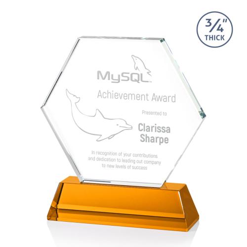 Awards and Plaques - Crystal Trophies - Colvin Amber Polygon Crystal Trophy