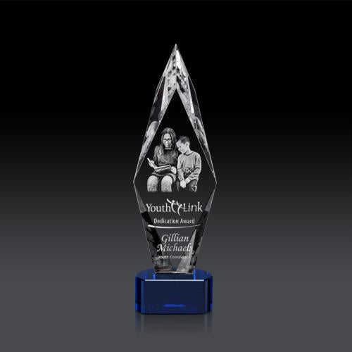 Awards and Plaques - Crystal Trophies - Kendrick on Half Round Base (3D) Blue Crystal Trophy