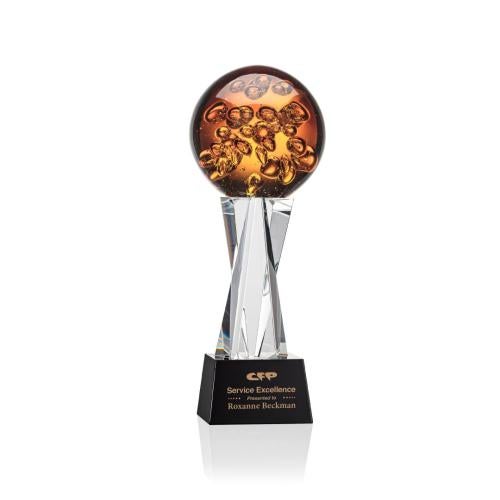 Awards and Plaques - Glass Trophies - Art Glass Trophies - Freeman Globe on Saldana Crystal Base Glass Trophy