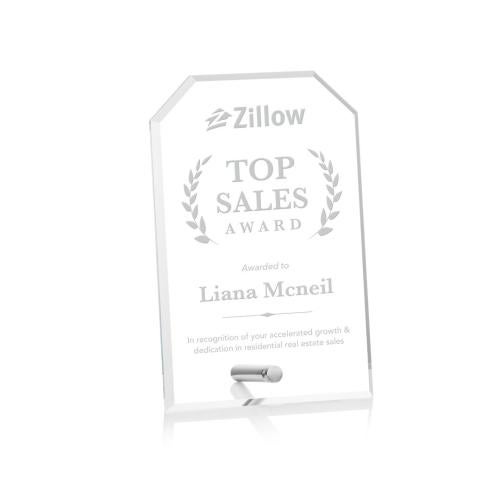 Awards and Plaques - Acrylic Trophies - Jewell Clipped Silver Rectangle Acrylic Trophy