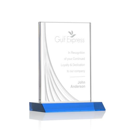 Awards and Plaques - Crystal Trophies - Goldstein Liquid™ Sky Blue Rectangle Crystal Trophy