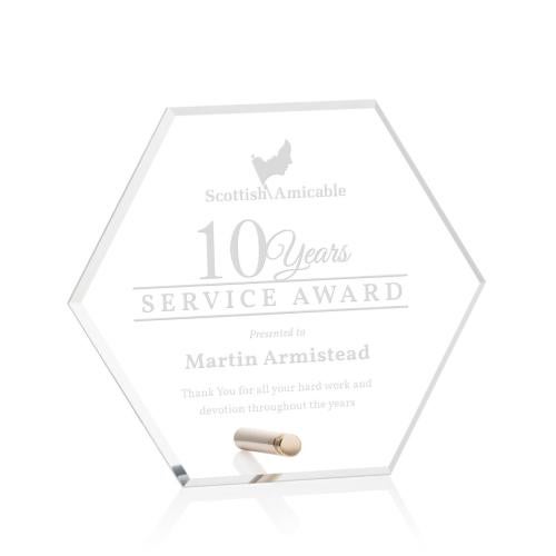 Awards and Plaques - Acrylic Trophies - Jewell Hexagon Gold Polygon Acrylic Trophy