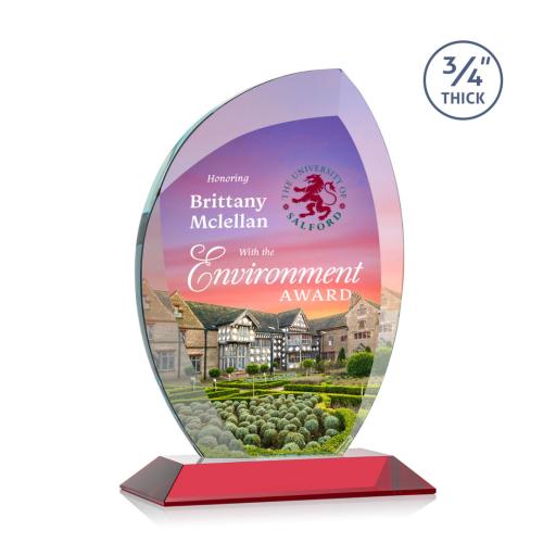 Awards and Plaques - Crystal Trophies - Oakes Full Color Red Flame Crystal Trophy