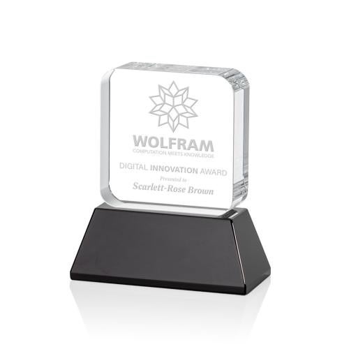 Awards and Plaques - Crystal Trophies - Walls on Base Black Square / Cube Crystal Trophy