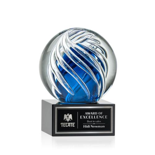 Awards and Plaques - Glass Trophies - Art Glass Trophies - Truong on Plated Crystal Base Black Globe Glass Trophy
