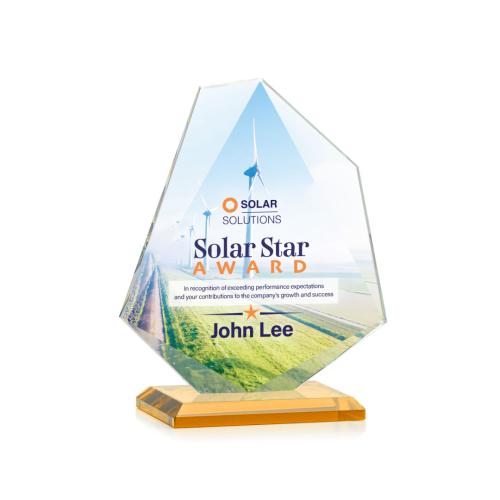 Awards and Plaques - Crystal Trophies - McGhee Full Color Amber Unique Crystal Trophy