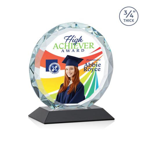 Awards and Plaques - Crystal Trophies - Clarke Full Color Black Circle Crystal Trophy