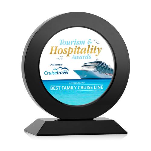 Awards and Plaques - Crystal Trophies - Haines Full Color Black Circle Crystal Trophy
