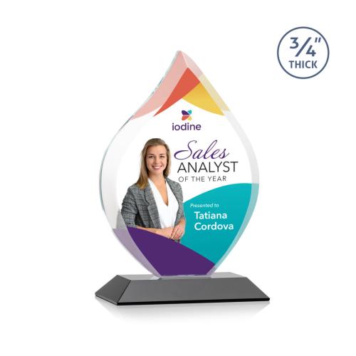 Awards and Plaques - Crystal Trophies - Cavazos Full Color Black Flame Crystal Trophy
