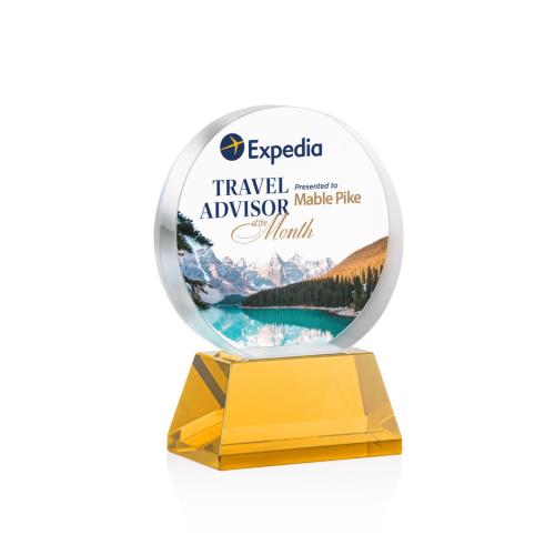 Awards and Plaques - Crystal Trophies - McCarty Vividprint™ on Base Amber Circle Crystal Trophy