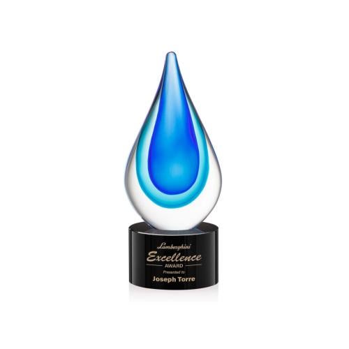 Awards and Plaques - Glass Trophies - Art Glass Trophies - Eubanks on Round Base - Black