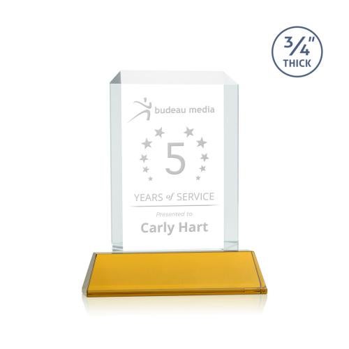 Awards and Plaques - Crystal Trophies - Carey on Helton Amber Rectangle Crystal Trophy