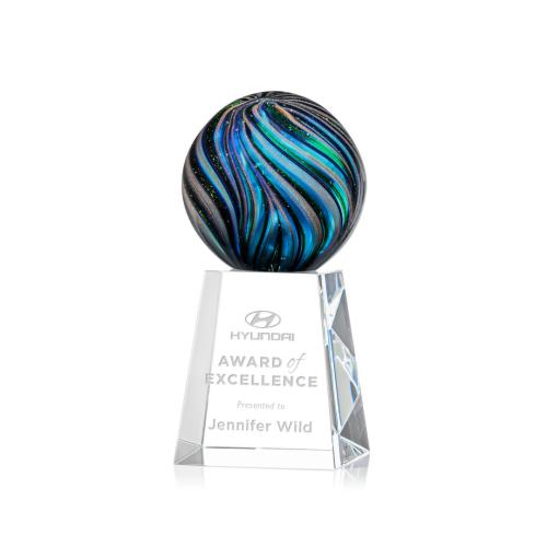 Awards and Plaques - Glass Trophies - Art Glass Trophies - McCray Globe on Medium Crystal Base Glass Trophy