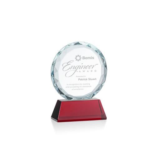 Awards and Plaques - Crystal Trophies - Linares Red Circle Crystal Trophy