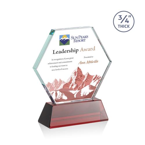 Awards and Plaques - Crystal Trophies - Pagan on Helton Full Color Red Polygon Crystal Trophy