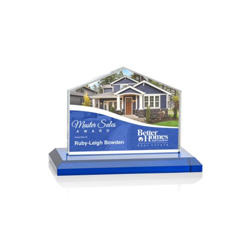 Awards and Plaques - Crystal Trophies - House Full Color Blue Peaks Crystal Trophy
