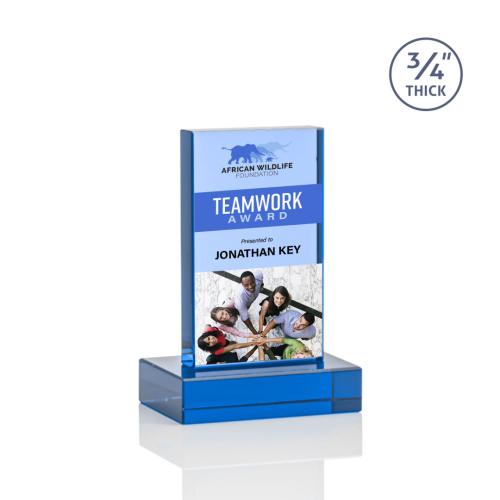 Awards and Plaques - Crystal Trophies - Cartwright Full Color Sky Blue Rectangle Crystal Trophy