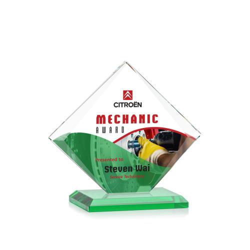 Awards and Plaques - Crystal Trophies - Latham Full Color Green Crystal Trophy