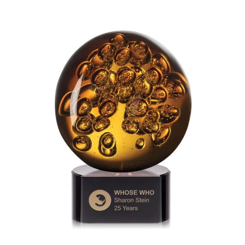 Awards and Plaques - Glass Trophies - Art Glass Trophies - Freeman on Half Round Base Black Globe Glass Trophy