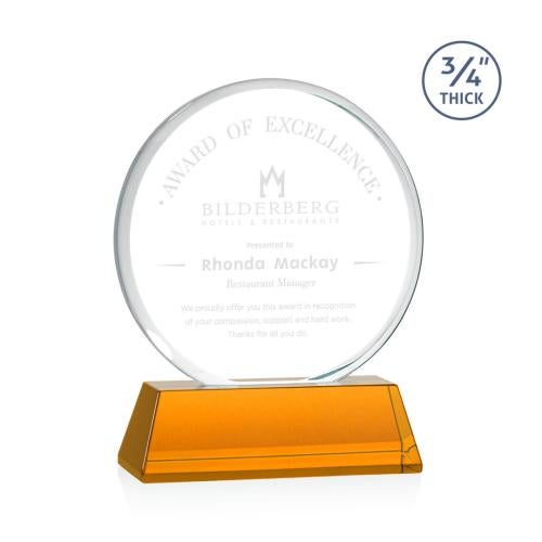 Awards and Plaques - Crystal Trophies - Juarez on Helton Amber Circle Crystal Trophy