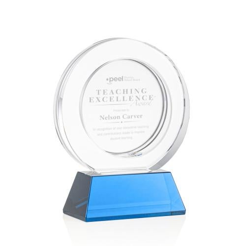 Awards and Plaques - Crystal Trophies - Napier on Base Sky Blue Circle Crystal Trophy