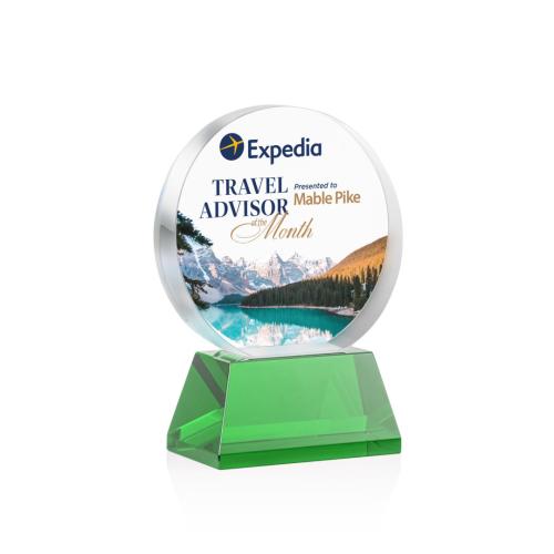 Awards and Plaques - Crystal Trophies - McCarty Vividprint™ on Base Green Circle Crystal Trophy