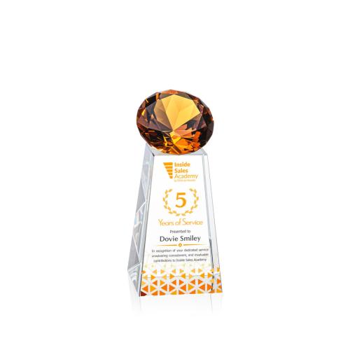 Awards and Plaques - Crystal Trophies - Tall Full Color Amber Crystal Trophy